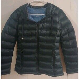 Calvin Klein Womens Small Down  Jacket Green Quilted Hood Packable Lightweight